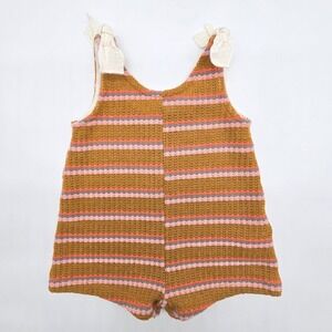 Zara Baby Girls Striped Knit Romper Jumpsuit Shoulder Bows Size 18-24 Months